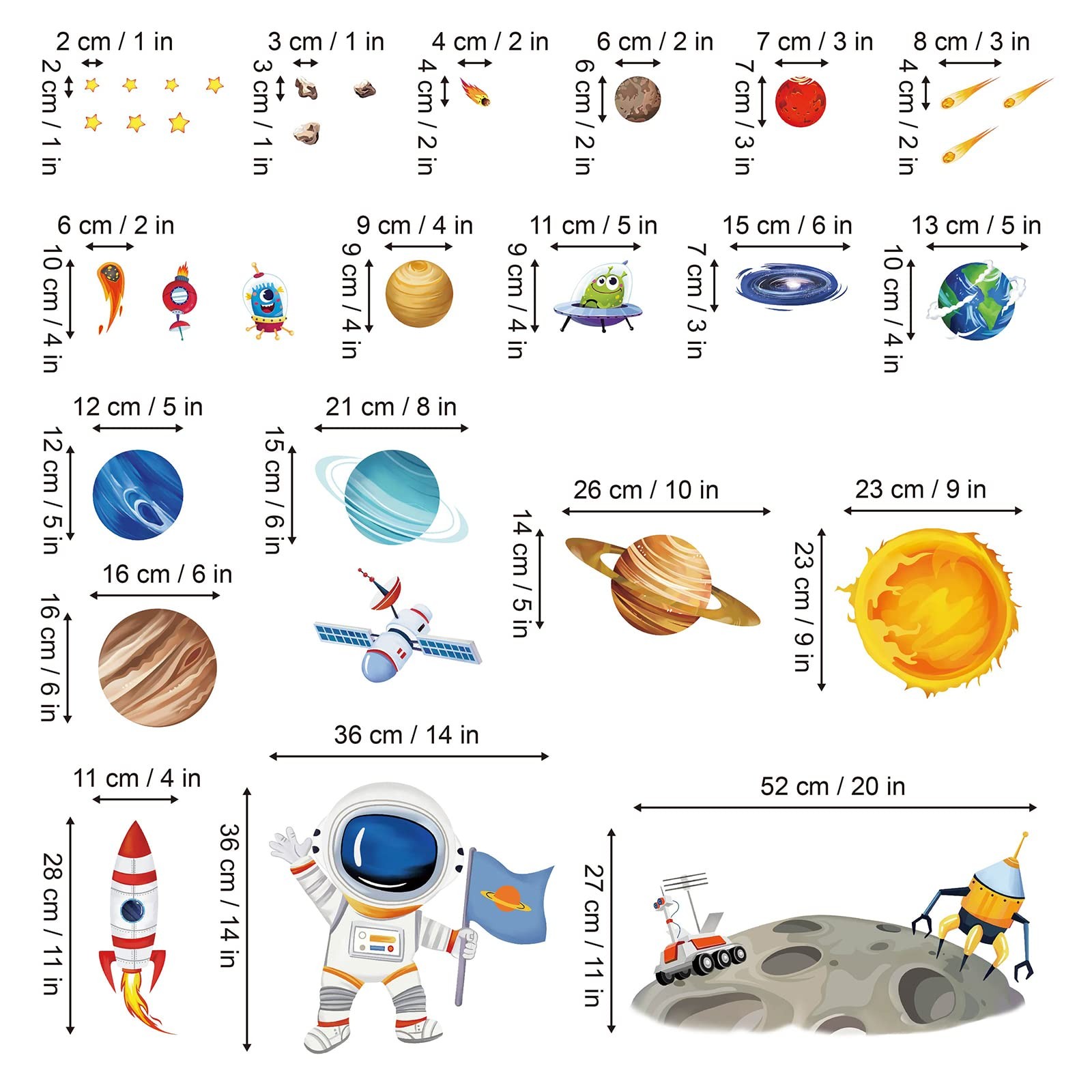 Outer Space Astronaut Wall Stickers Planets Rocket Peel and Stick Wall Art De…