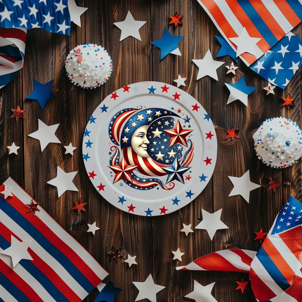4th of July Moon and Stars UV DTF Transparent Sticker / Decal