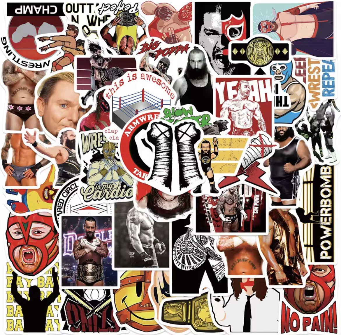 Wrestling Style Stickers 50pk Wrestling Superstars Matte Stickers FREE SHIPPING