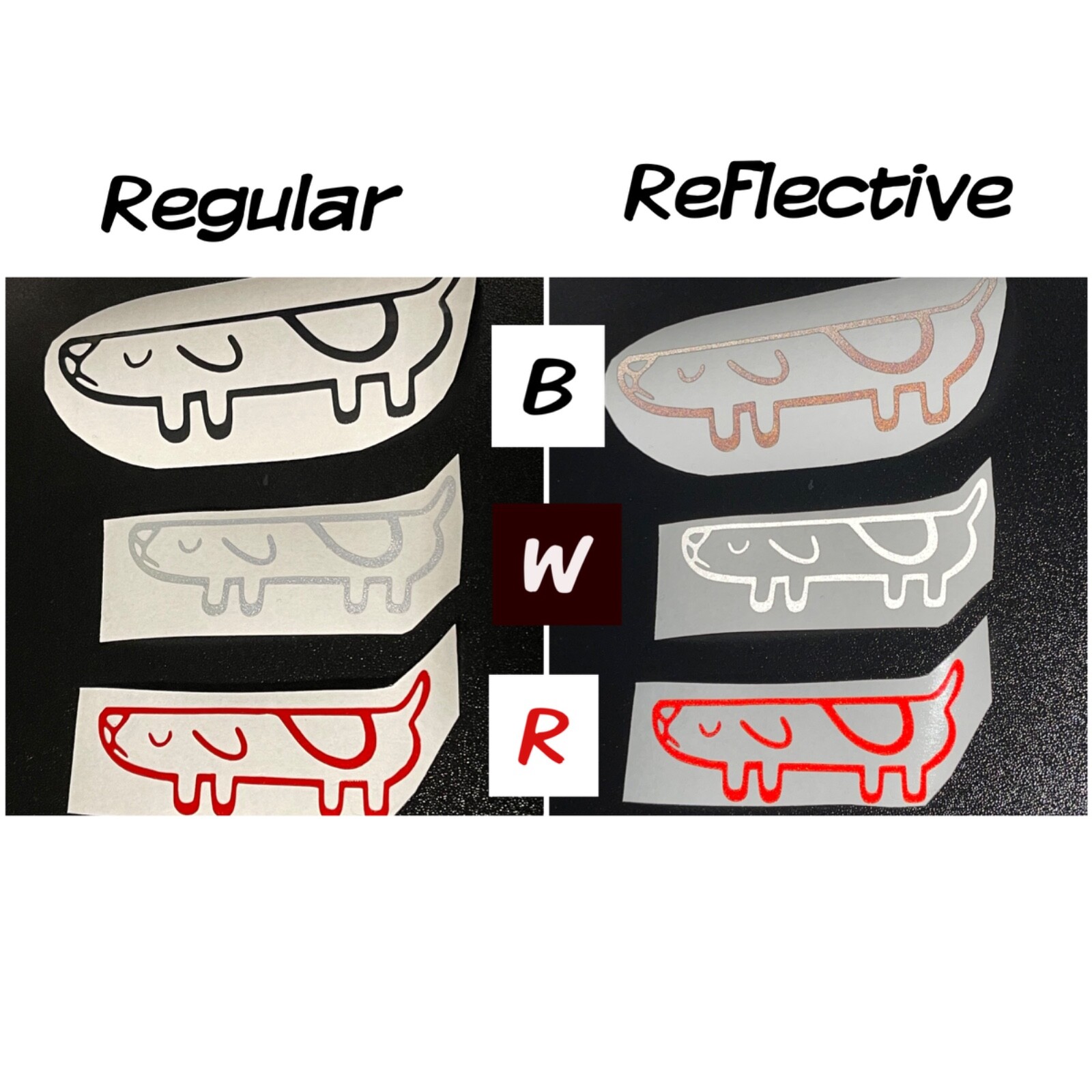 Long Dog REFLECTIVE Decal Sticker For Car Window, Water Bottle, Laptop, Helmet