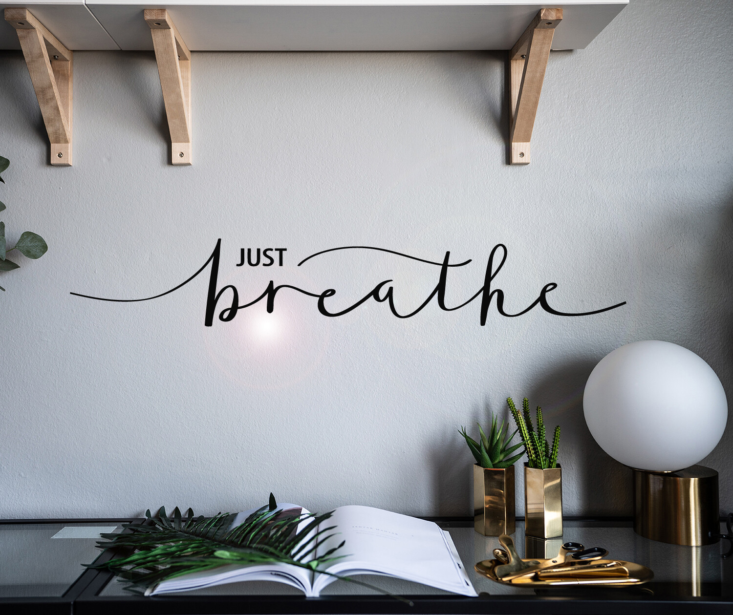 Vinyl Wall Decal Inspiring Quote Just Breathe Stickers 28.5 in x 5 in gz075
