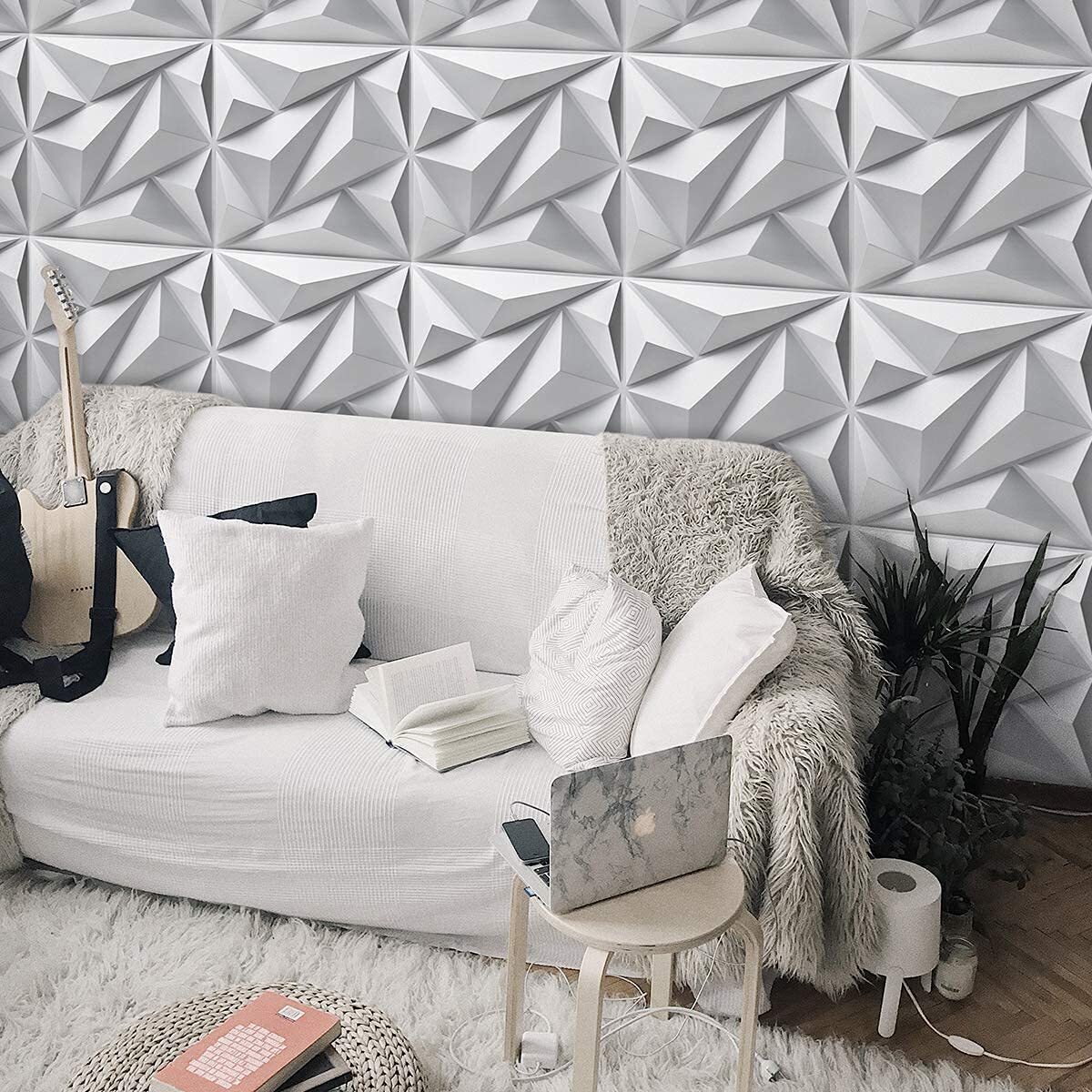 12pcs 3D Wall Panel Ceiling Tiles Wallpaper Background Decal Home DIY Decor