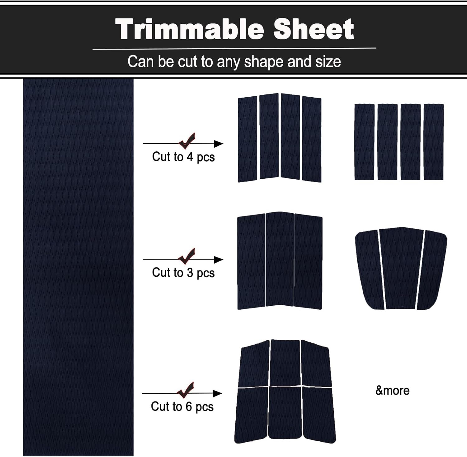 Surfboard Traction Pad Deck Grip Mat w/ Adhesive Black Boat Flooring
