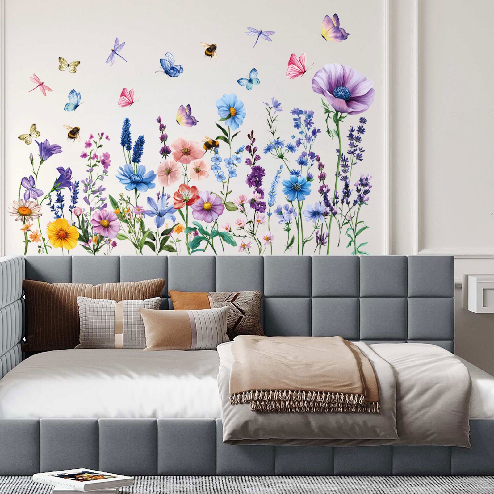 Colorful Dragonflies Floral Wall Decals Stickers Bedroom Living Room DIY Decor