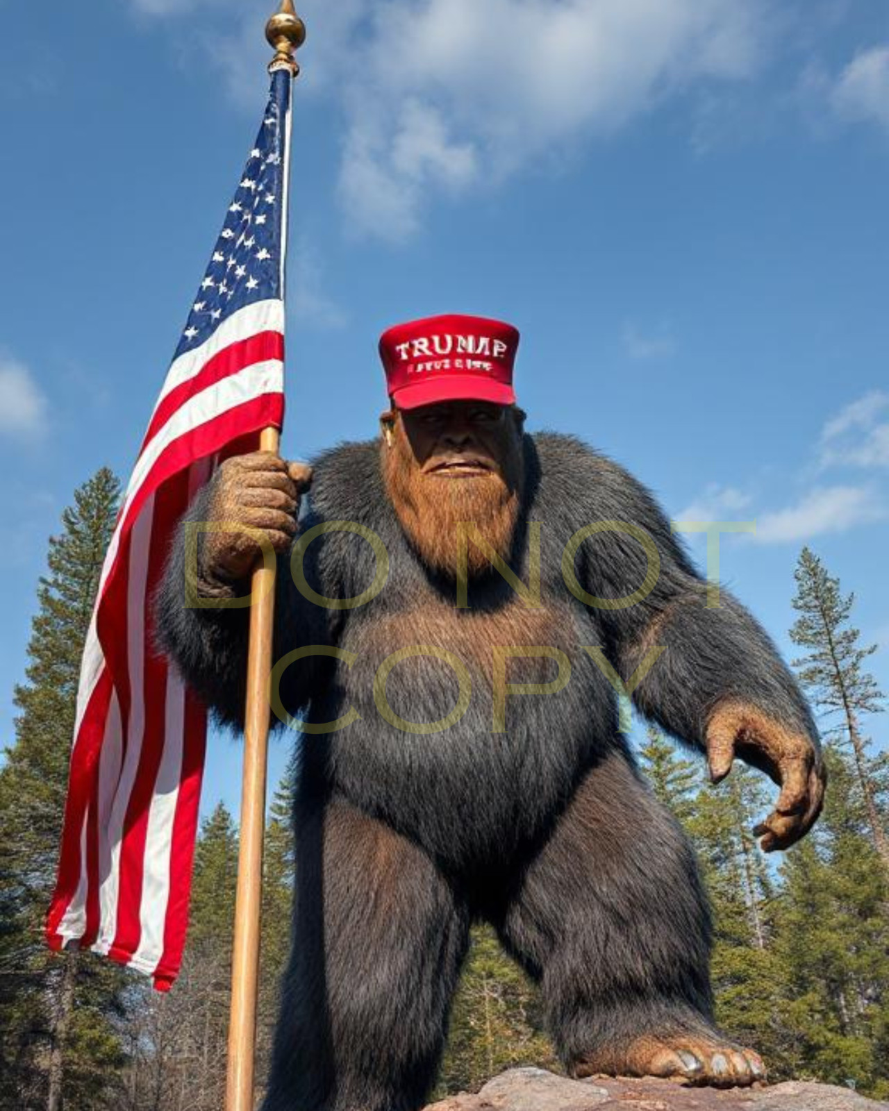 Sasquatch Big Foot Emerges as a Trump Supporter w/ MAGA hat Waterproof Sticker