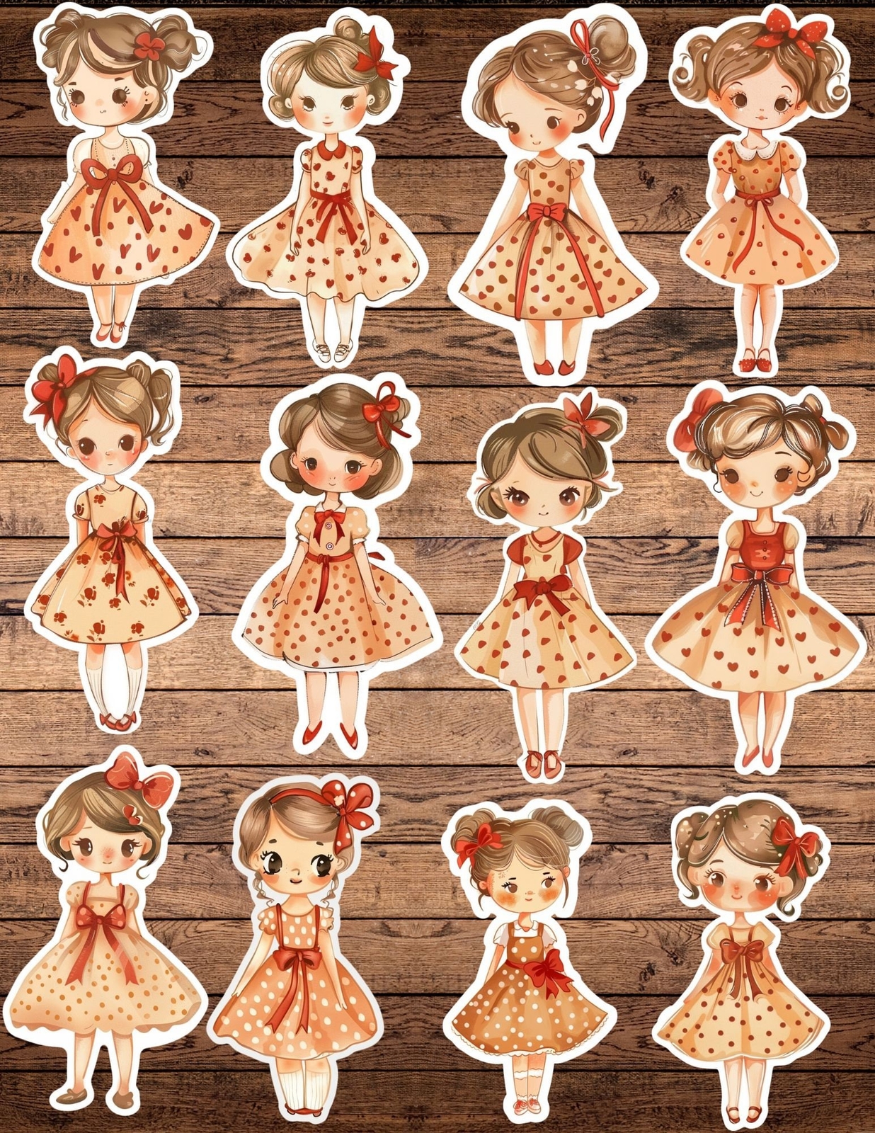 Little Girl In Polka Dot Dress Vinyl Stickers Set Notebook Laptop WaterBottle