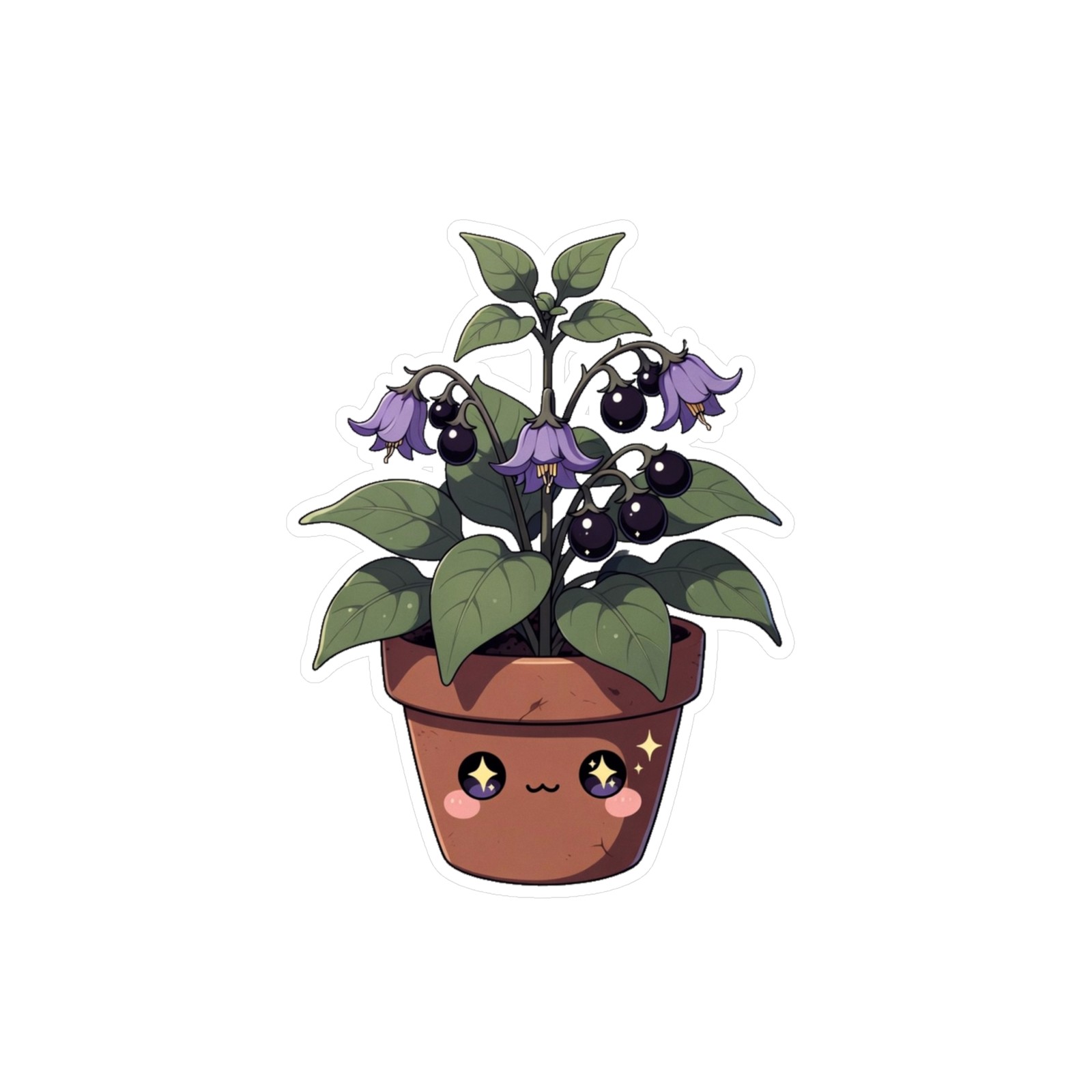 Kawaii Potted Black Nightshade Sticker | Kiss-Cut Vinyl Decal