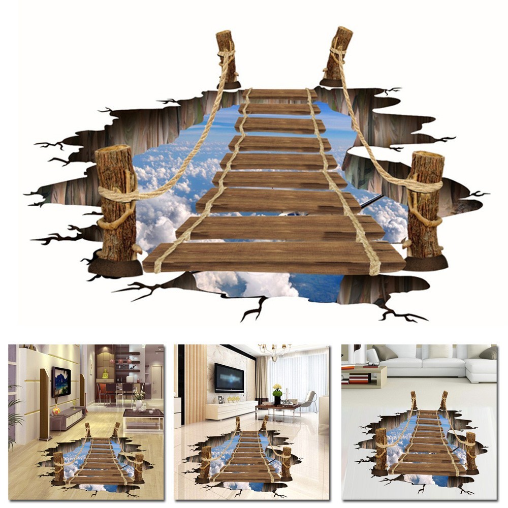 3D Bridge Stream Floor Wall Sticker Removable Mural Decals Vinyl Art Room Decors