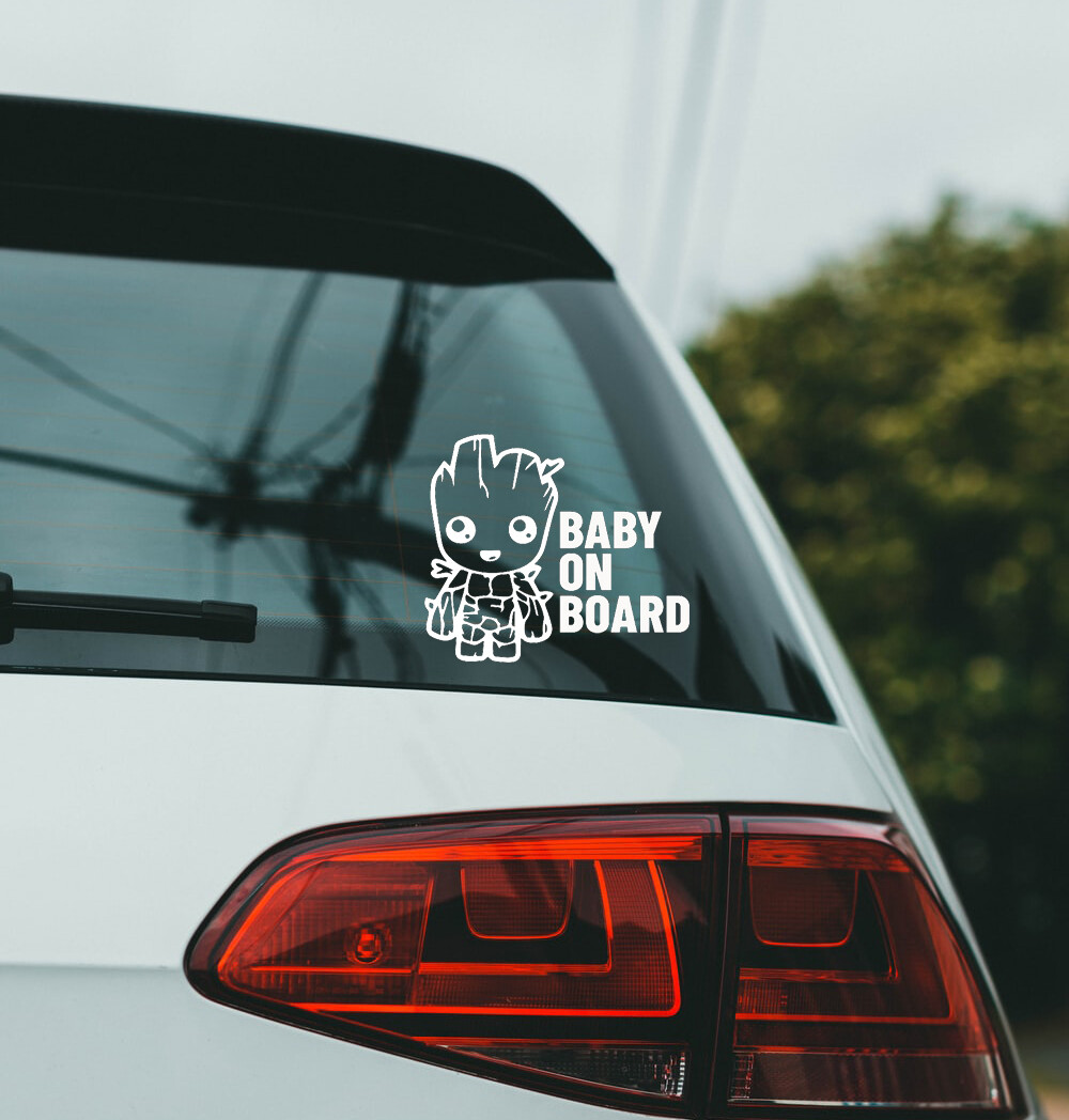 Baby on Board Groot Decal Bumper Sticker Back Window Car Removable Decal 5″x4″
