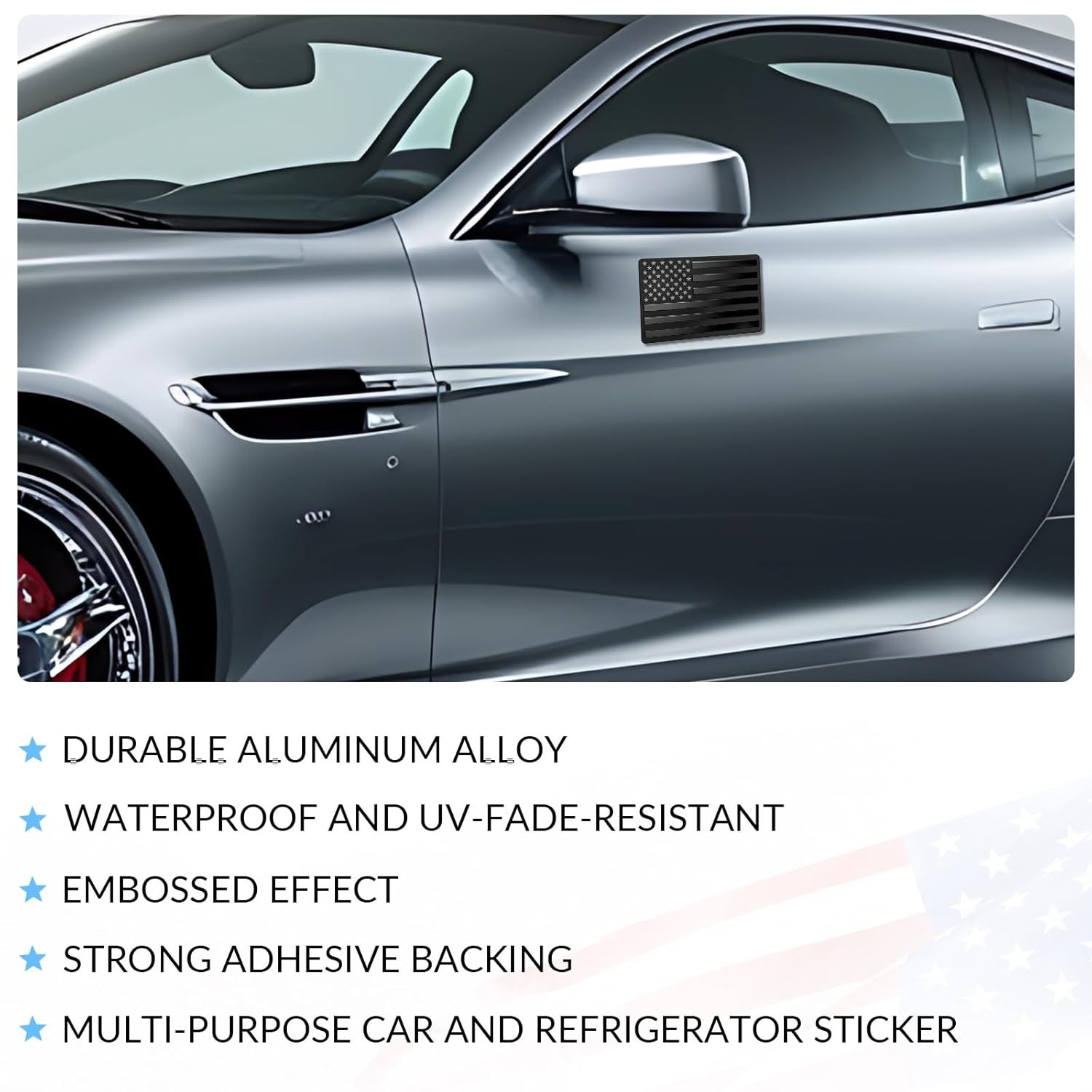 Metal Embossed American Flag Emblem Decal Stickers, 1 Pair Matte Black 5″ x 3″ C