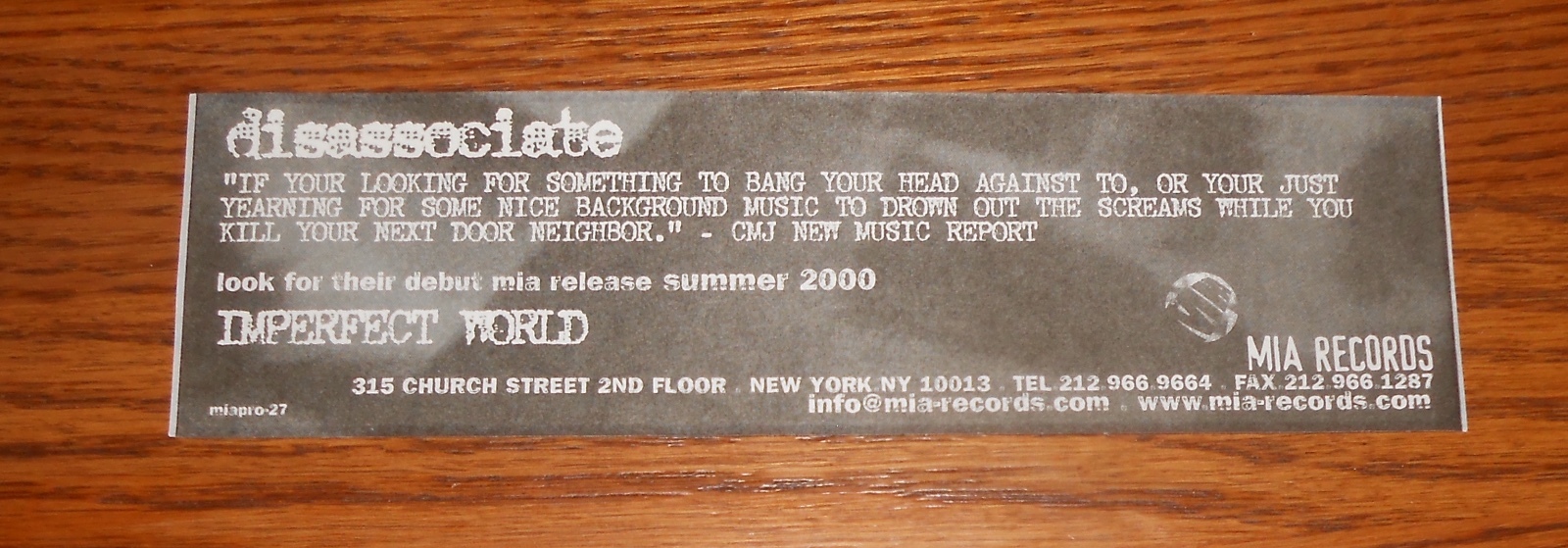Disassociate Imperfect World Bumper Sticker 2000 Promo 8×2 Mirrored Grindcore