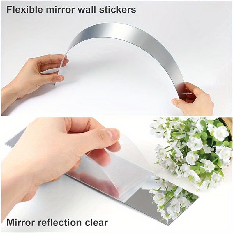 10Pcs Silver Mirror Wall Trim Stickers Art Decor for Living Bedroom Bathroom