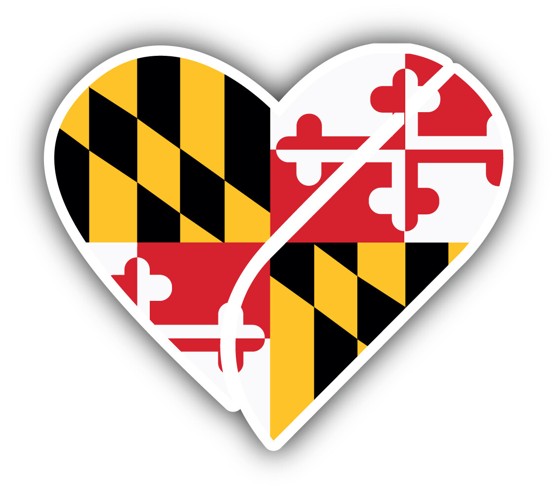 Maryland USA State Heart Flag Vinyl Sticker Car Bumper Decal
