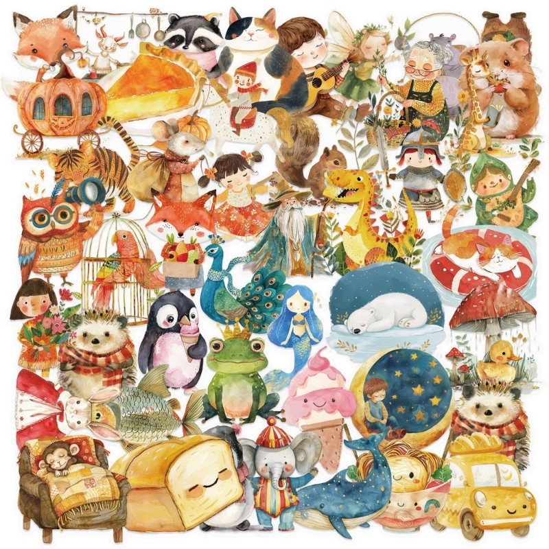 50 Sheets Fairies Tale Watercolor Sticker Decorative Sticker Bottle Sticker Gift