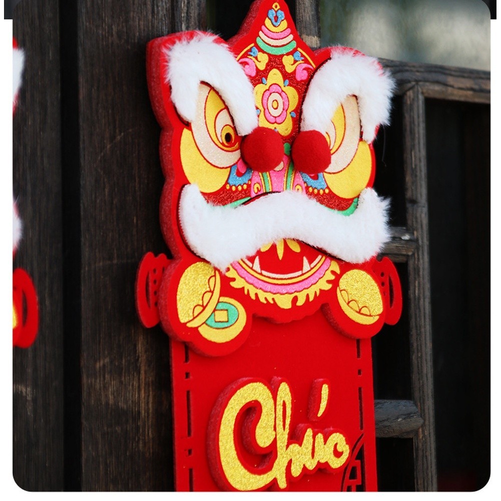 Vietnamese New Year Flocking Cloth Spring Couplets with Lion FOR WAKE Lucky