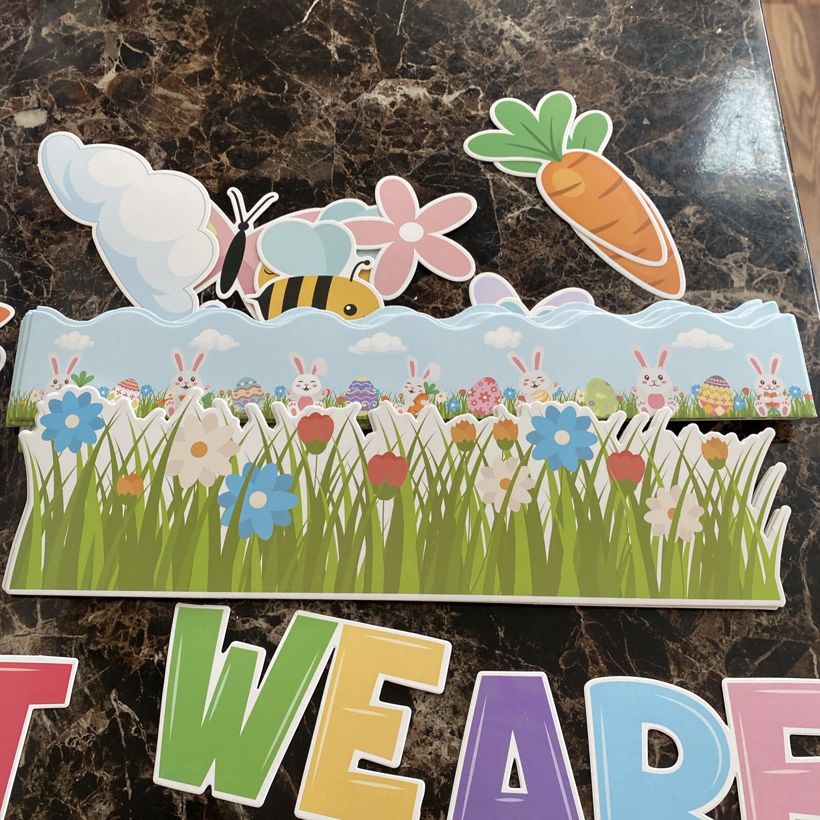 147 PCS Spring Bunny Rabbit Happy Easter Classroom Decoration Set Egg Colorful