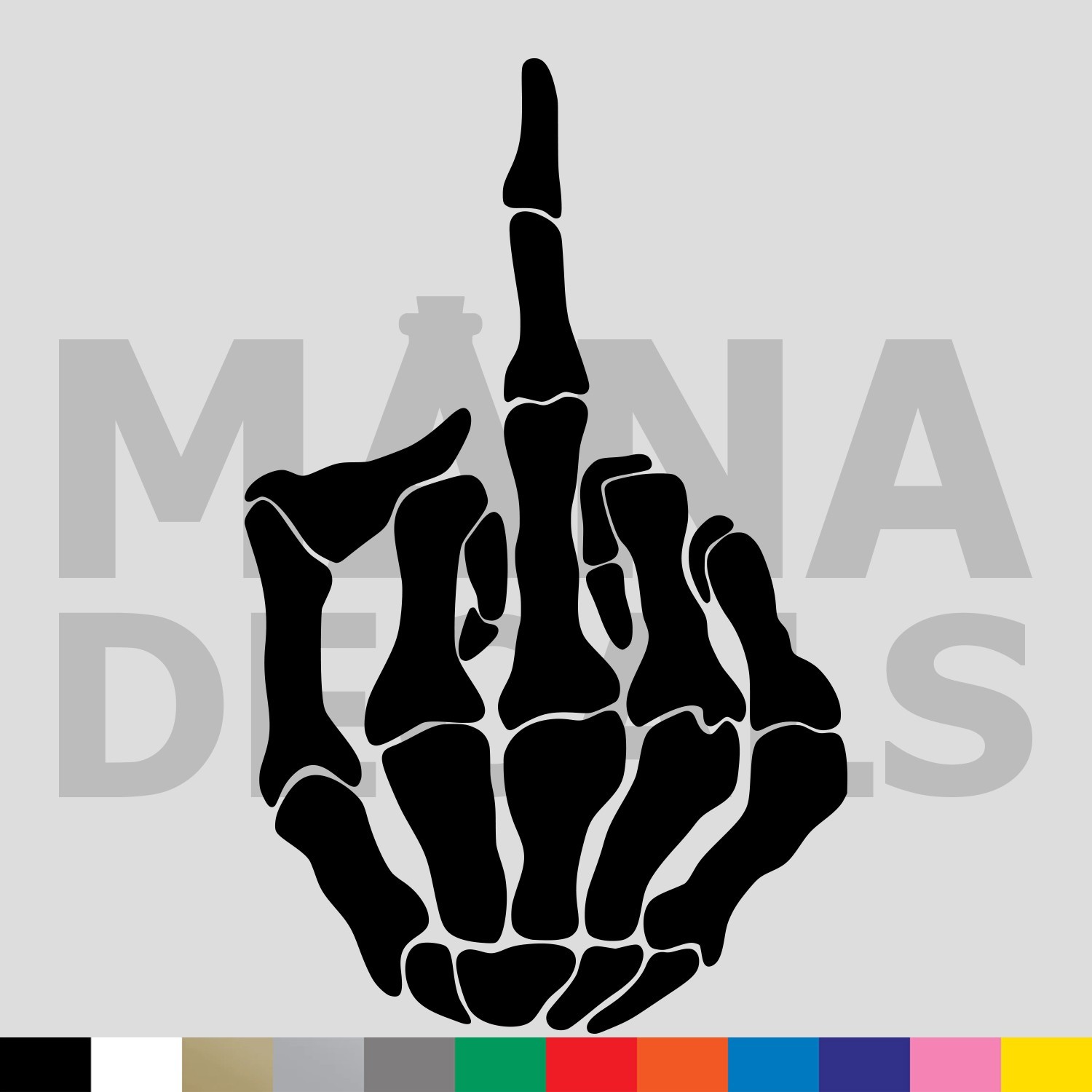 Middle Finger Skeleton Vinyl Die Cut Decal Sticker – Bone Hand Flip Off Biker