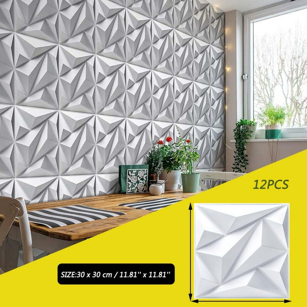 12pcs 3D Wall Panels Decorative Wall Boards 30cm*30cm Square PVC Panels White