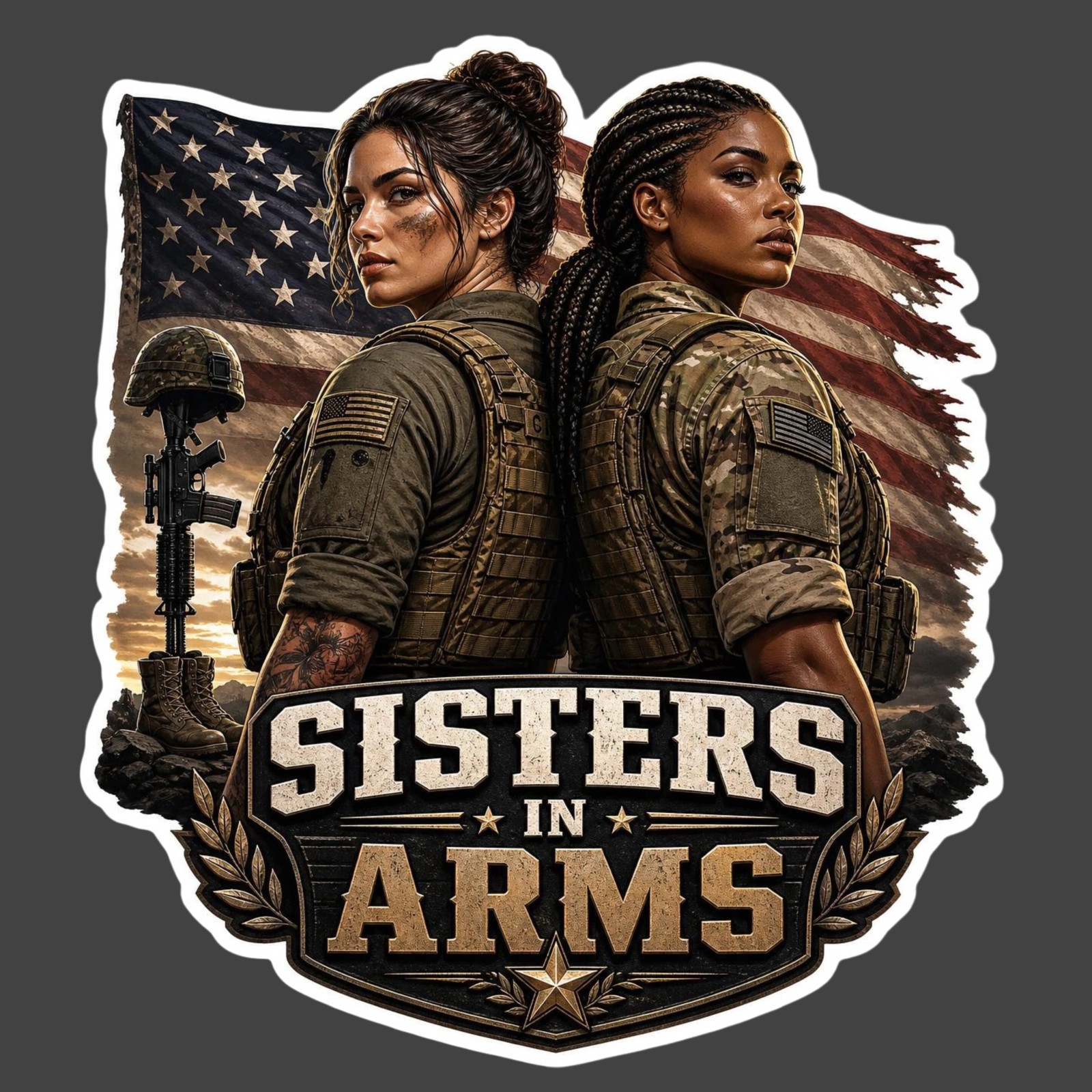 Female Veteran Sticker Vinyl Decal Sisters In Arms Military Pride Gift
