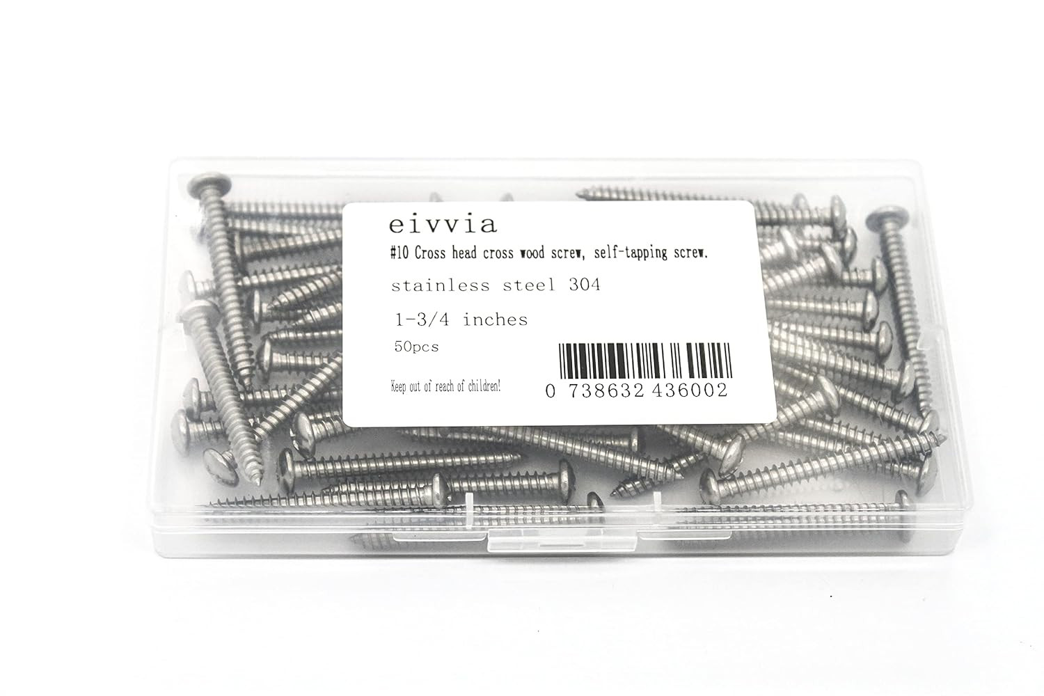 50Pcs #10 X 1-3/4″ Stainless Steel Cross Head Cross Wood Screw, 18-8 (304) Stain