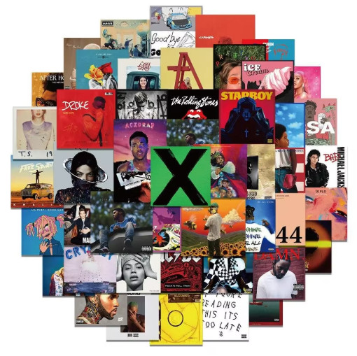 55Pcs Album Cover Stickers Vinyl Aesthetic Laptop Phone Case Decals Music