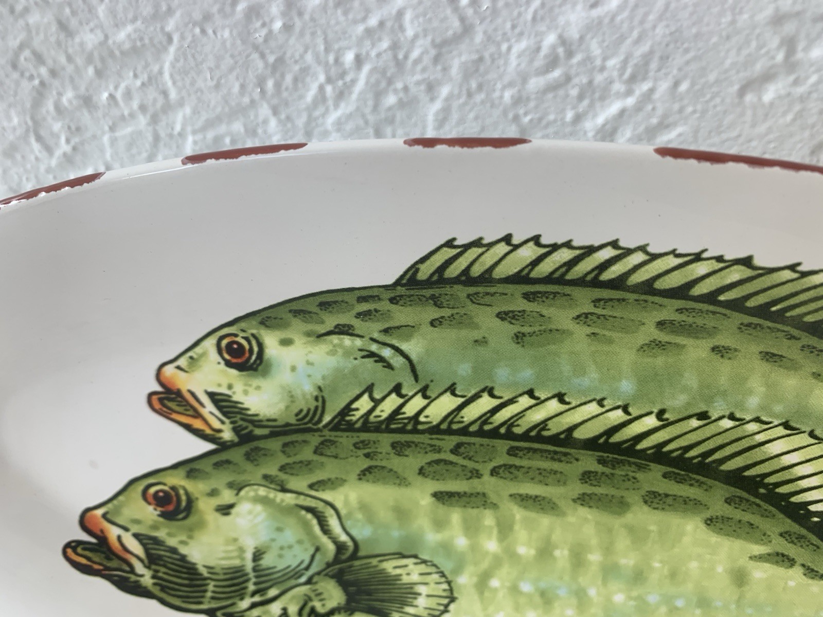 Mud Pie Grouper Design Oval Shape 13”x 6” Wall Hanging Ceramic Green Fish Dish