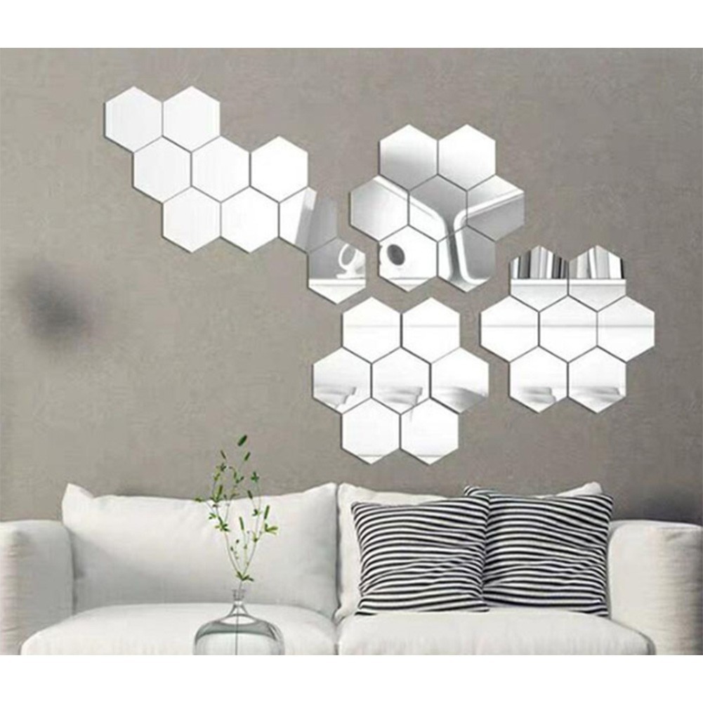 Hexagonal Mirror Wall Panels Set 32 PCS DIY Acrylic Home Wall Decoration