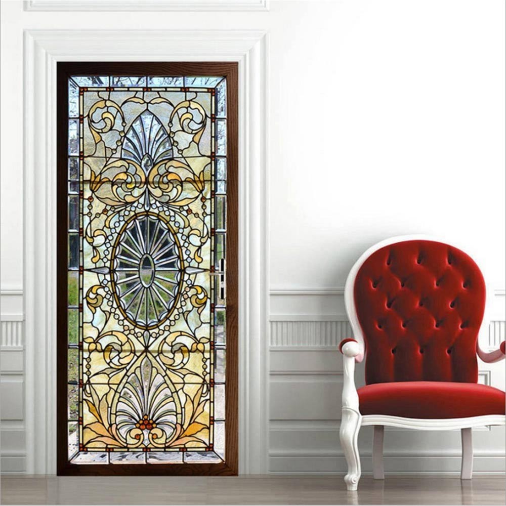 Waterproof 3D Self-Adhesive Stained Glass Door Sticker Decals Murals Home Decor