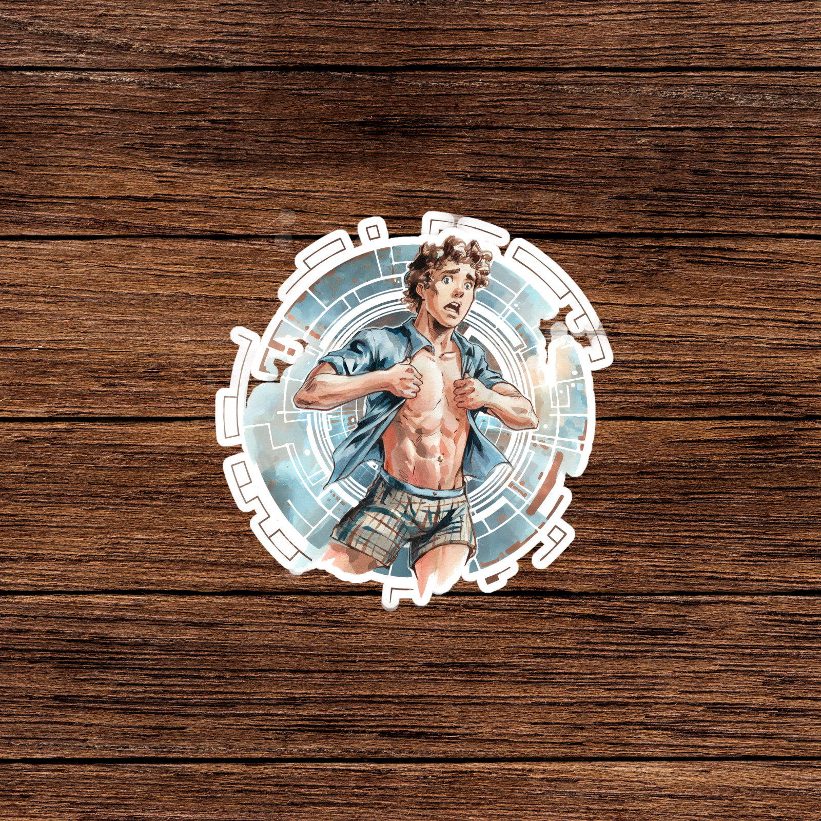 Superhero Hunk Pop Art Style Shirtless Watercolor Sticker #147