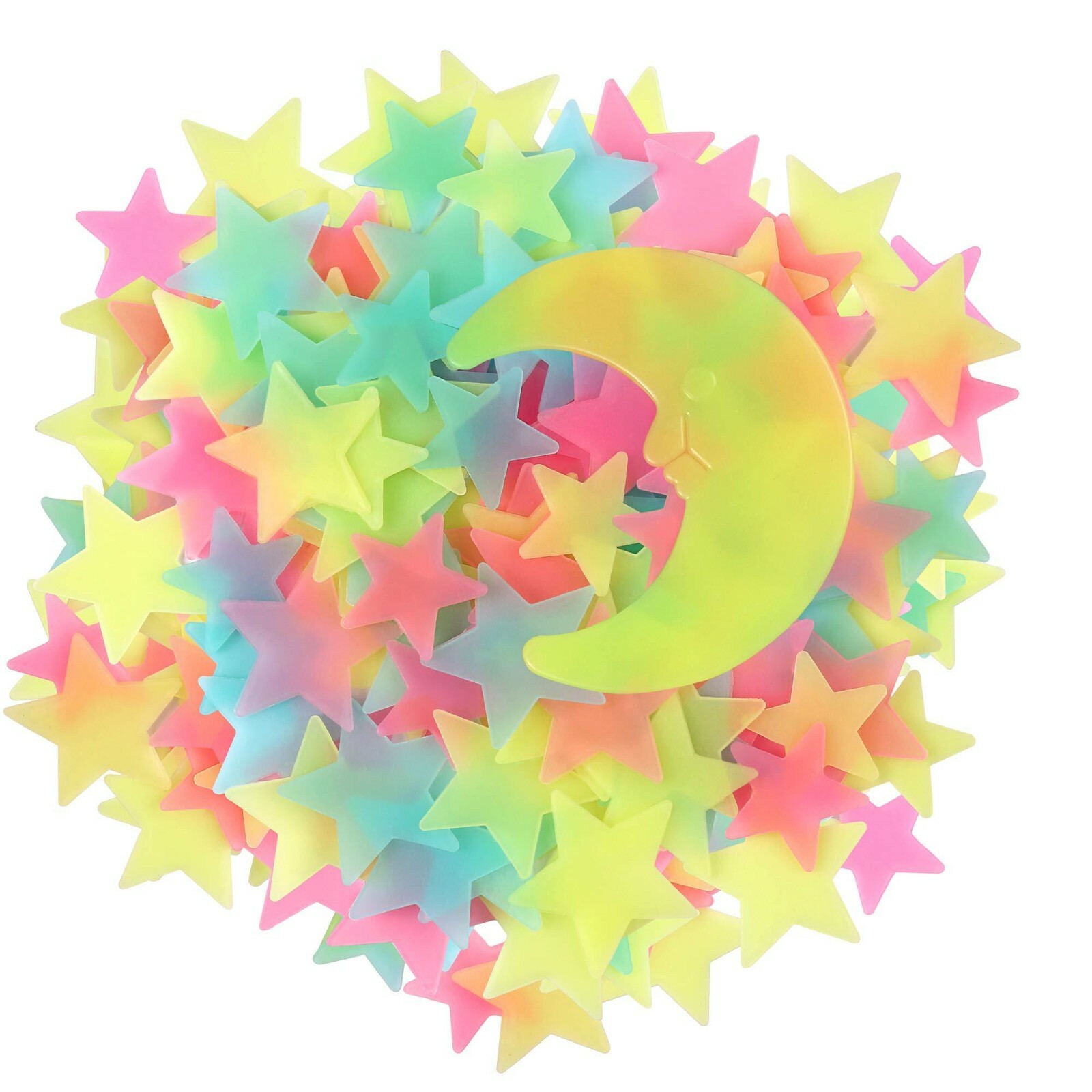 200 x Plastic Stars Moon Ceiling Glow in the Dark Kids Baby Decal Wall Sticker