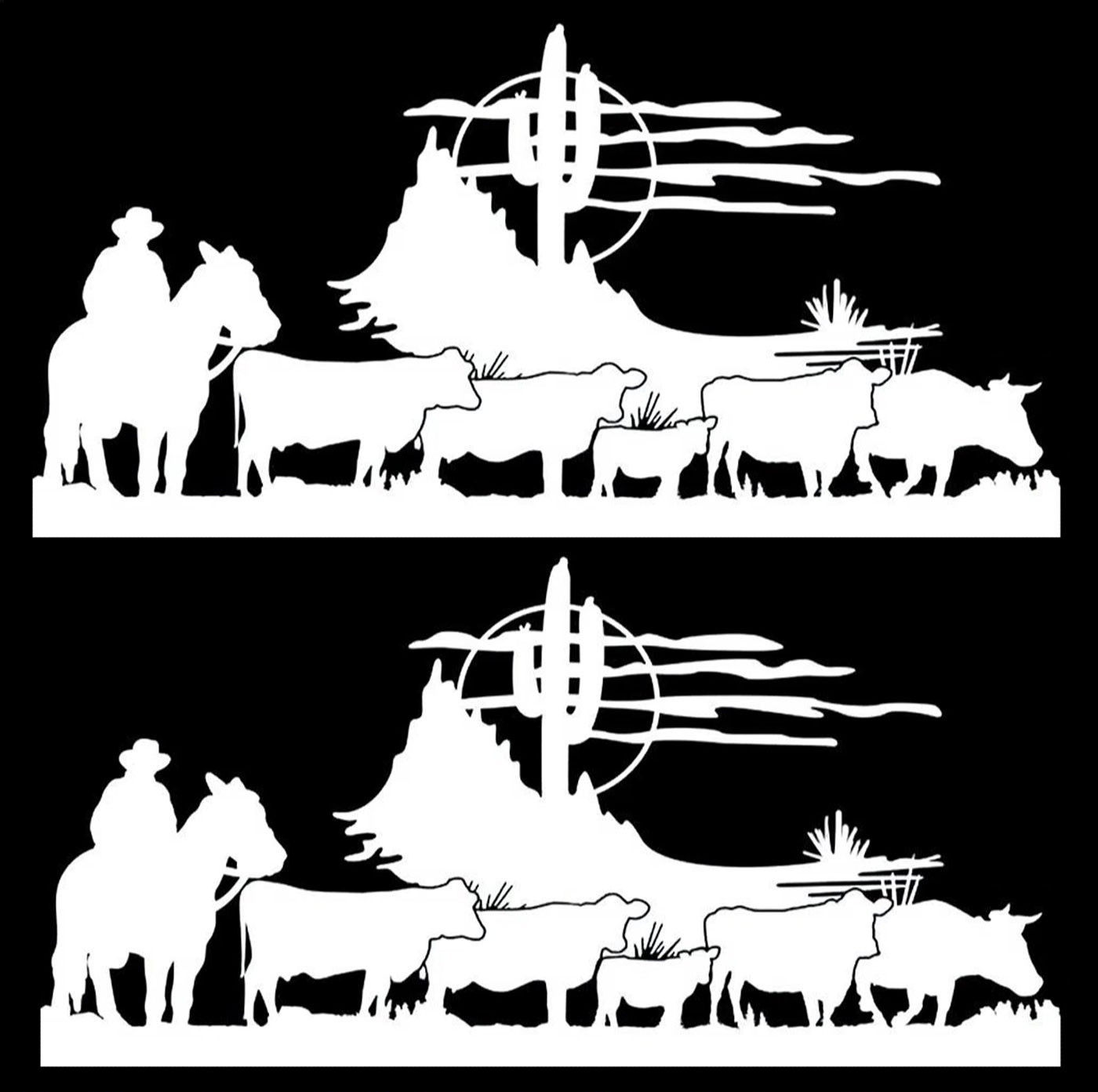 Cowboy Cattle Drive Cow Ranch Farm Desert Two Pack 8″ x 4″ Vinyl Decals Vehicles