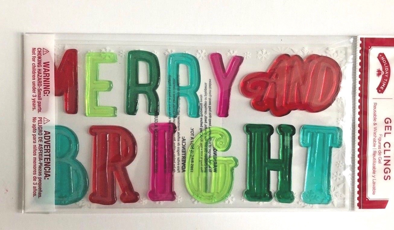 Merry and Bright Holiday Winter Christmas Window Gel Sticker Cling Decor