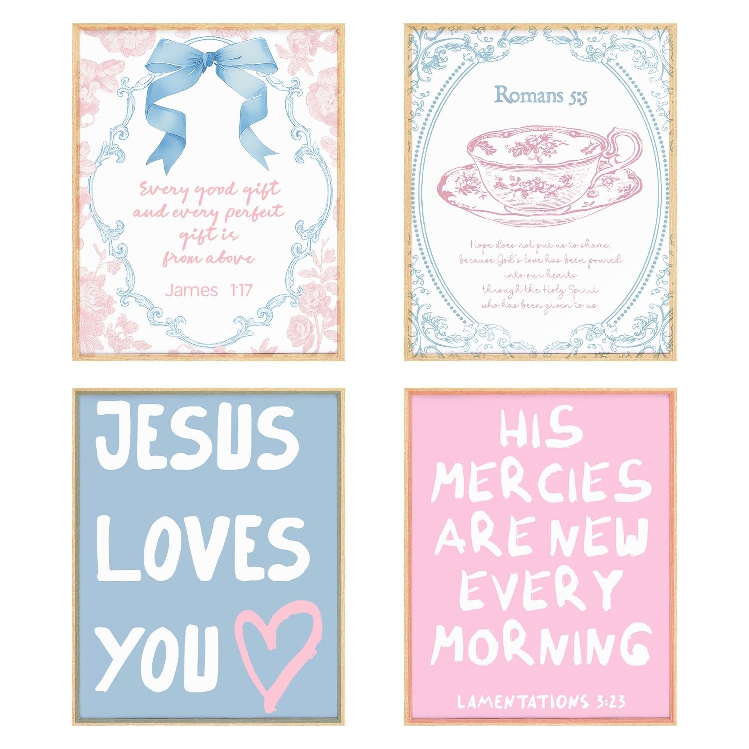 BRRNYOI Coquette Preppy Christian Wall Art Posters Set of 4, Bible Verse Deco…