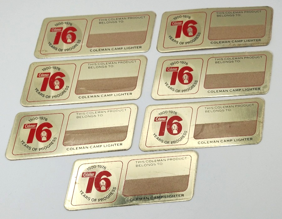 Coleman Camp Lighter Sticker Decal Name Tag 1976 Gold Vintage As-Is (7) NEW NOS