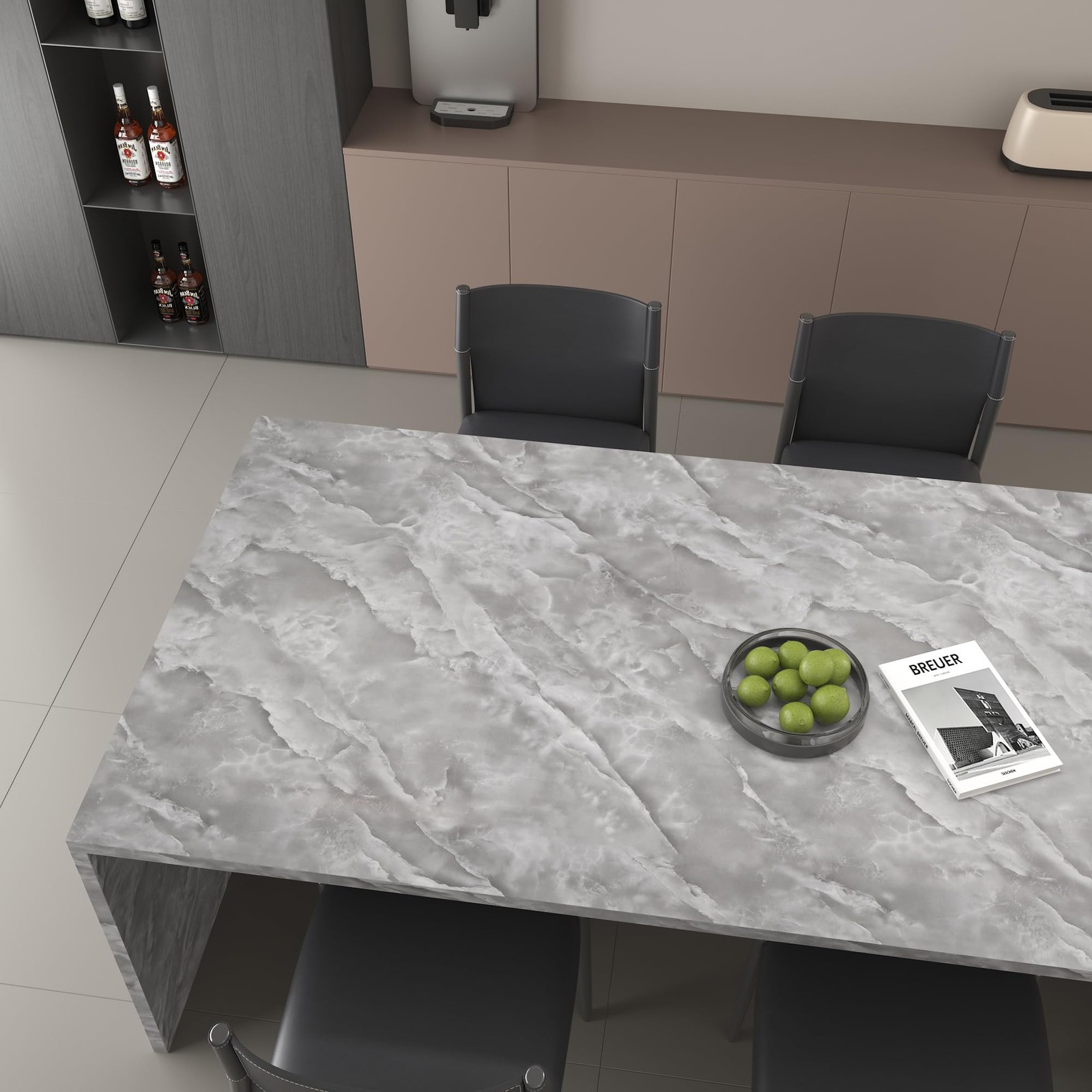 16″×354″ Glossy Grey White Marble Wallpaper Peel and Stick Thick Gray White M…