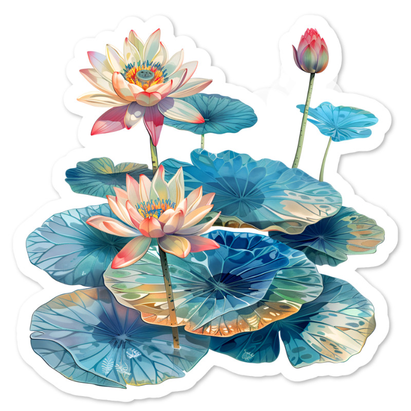 Lily Pad Flowers Vinyl Sticker, Water Resistant Laptop Water Bottle Scrapbooking
