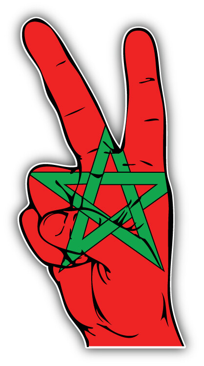 Morocco Flag Hand Peace Sign Car Bumper Sticker Decal