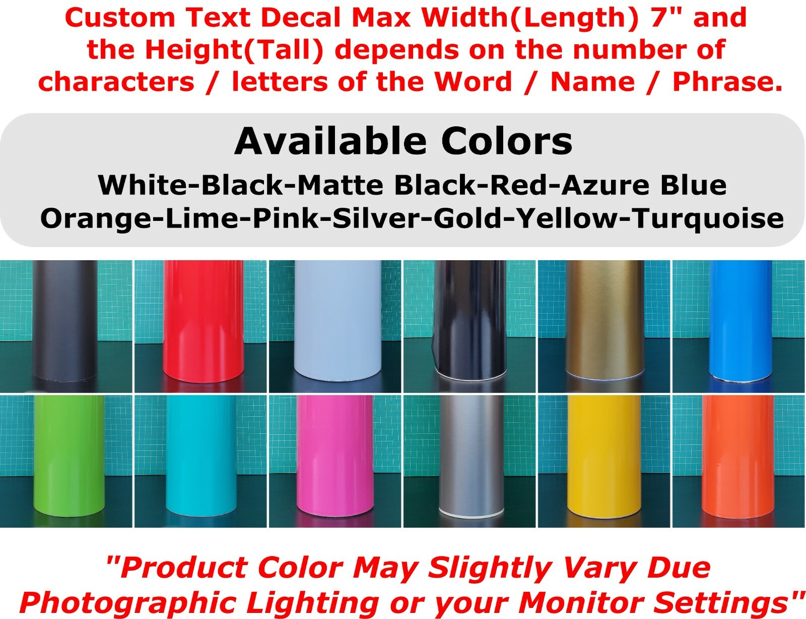 Custom Text Decal Sticker Lettering name Vinyl DieCut 7″ Personalized Car decals