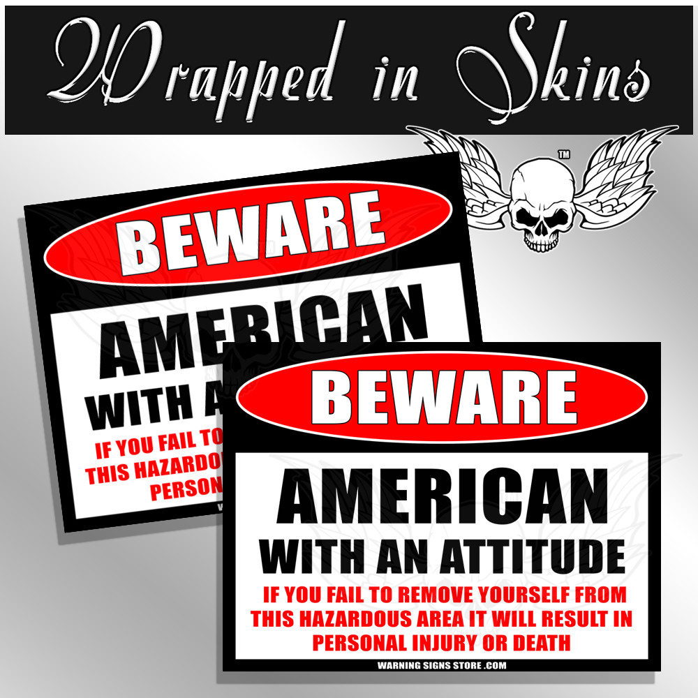 American with Attitude Funny Stickers Set of 2 Decals 4″ wide