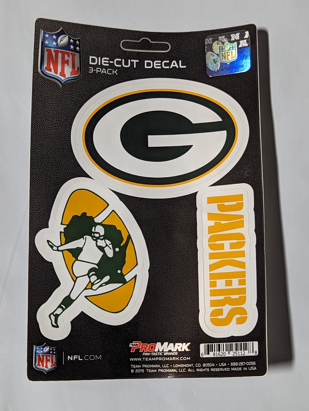 Green Bay Packers 3-Pack Die-cut Decals Stickers Sheet Measures 5″ x 7″ New!