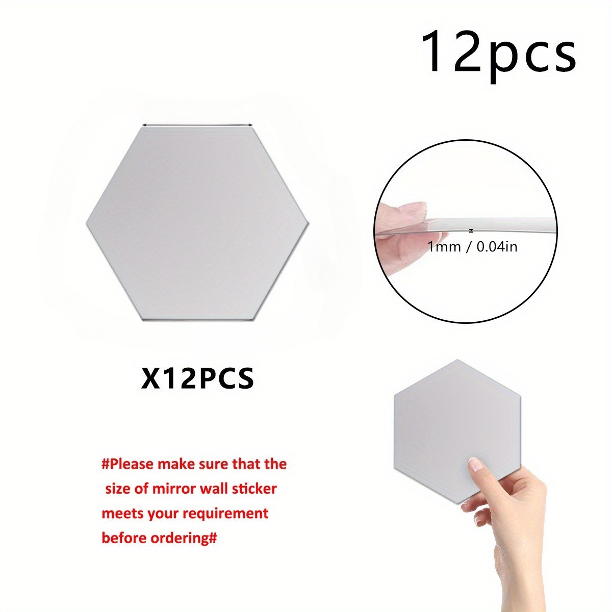 12Pcs Flexible Hexagon Mirror Stickers DIY Splicing Living Room Wall Art
