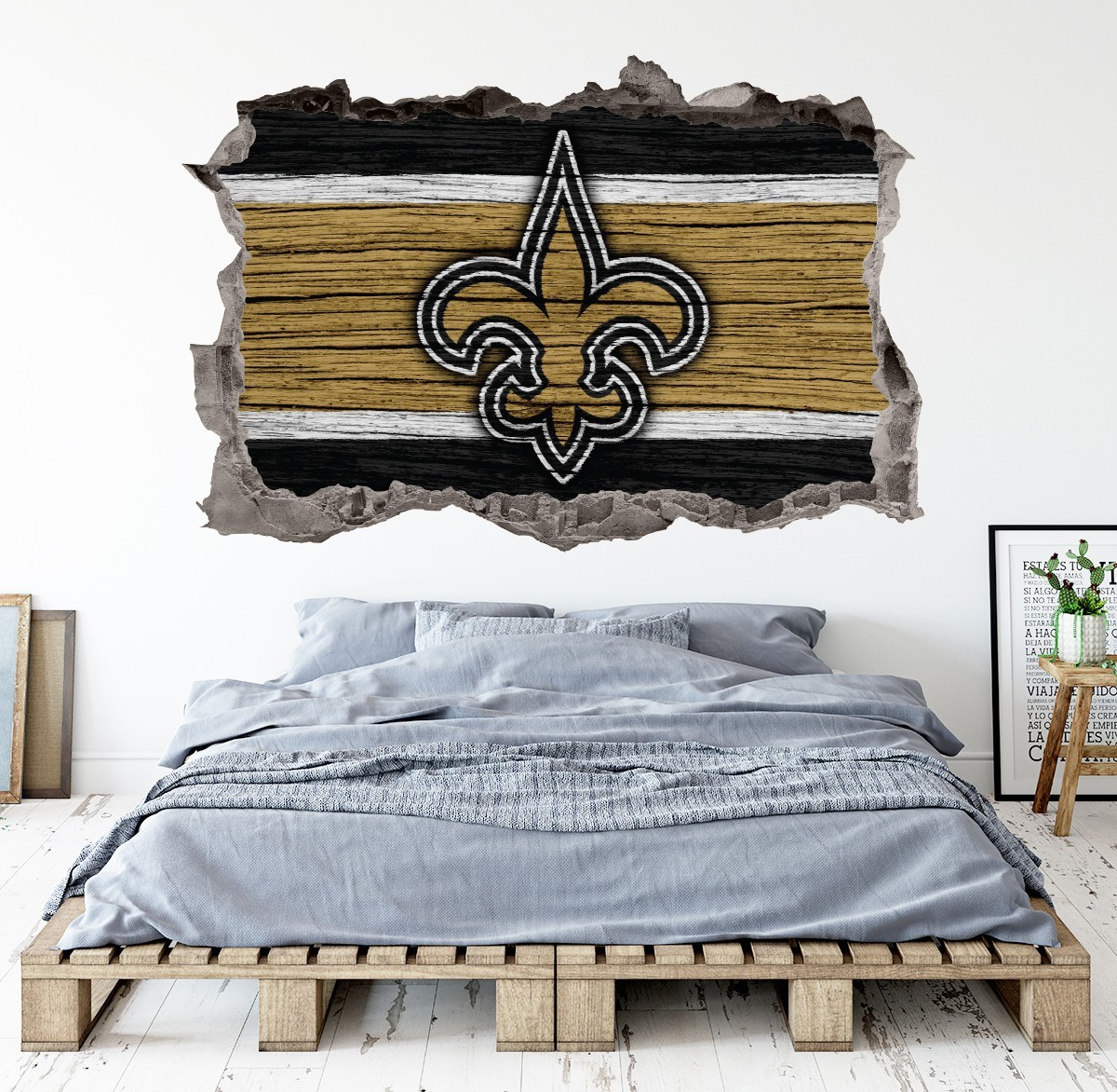 New Orleans Saints Wall Art Decal Logo 3D Smashed Football Print Decor Sticker
