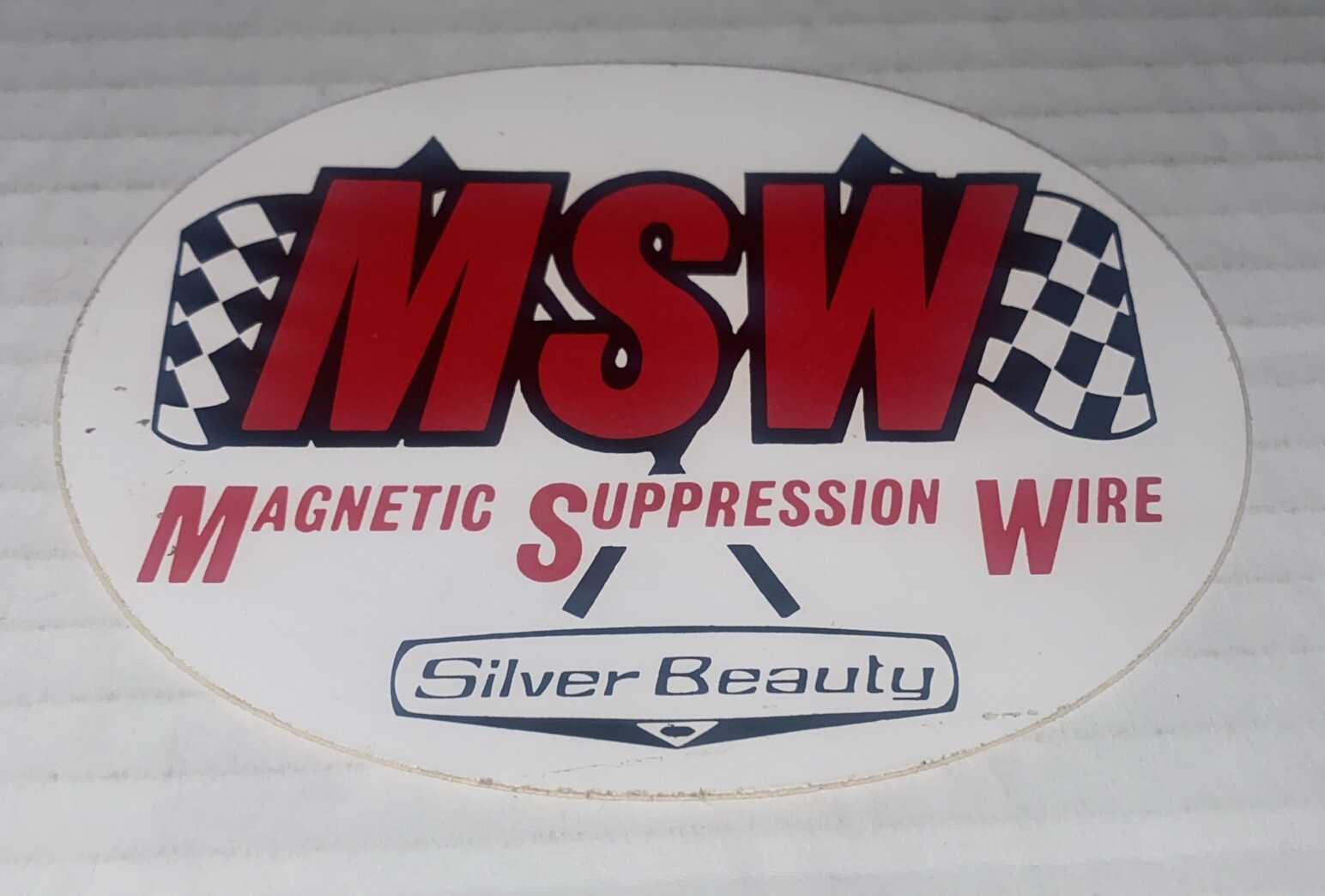 MSW Oval Sticker Magnetic Suppression Wire Silver Beauty Checkered Flags Graphic