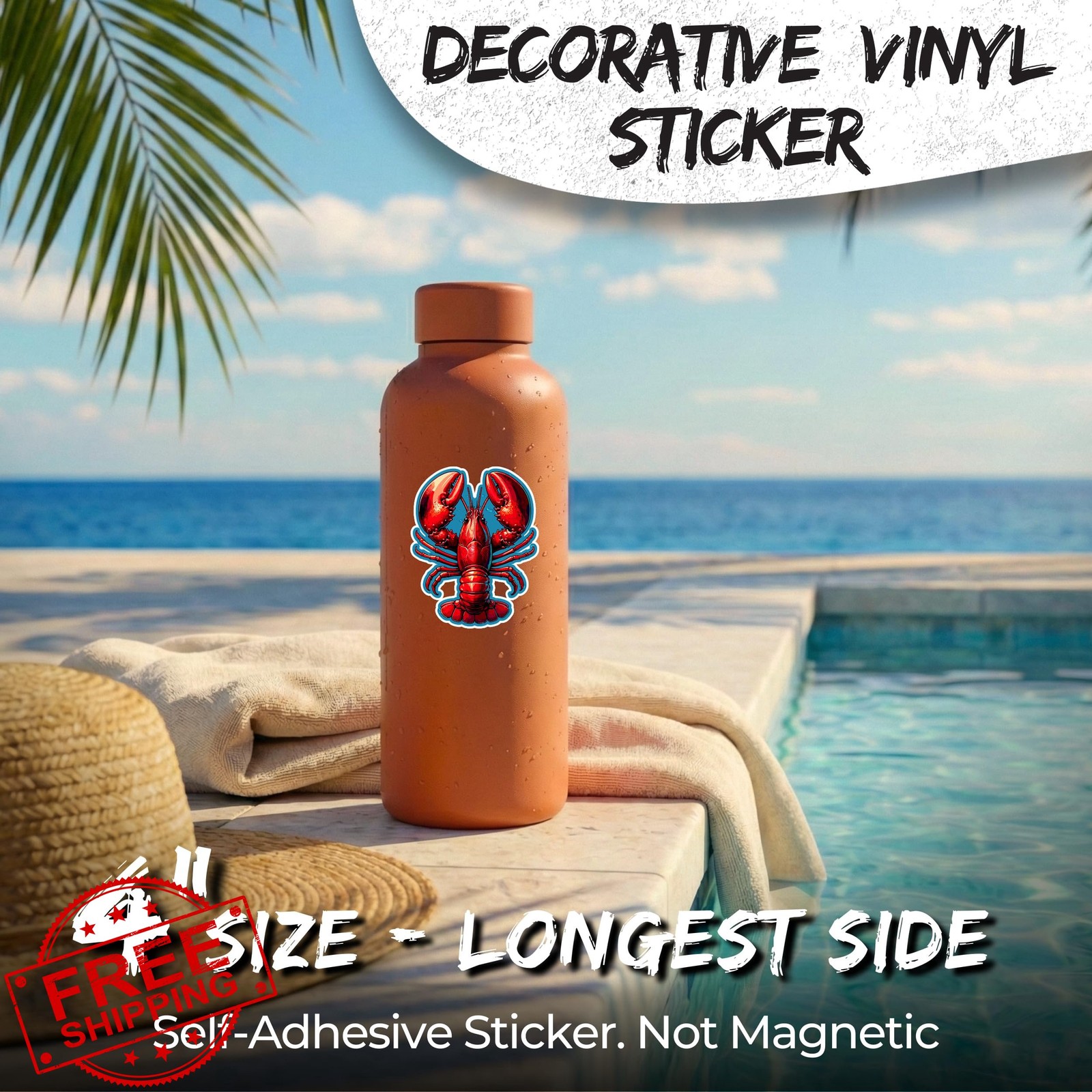 Lobster Sticker 4in Crustacean Maine Seafood Waterproof Vinyl Decal