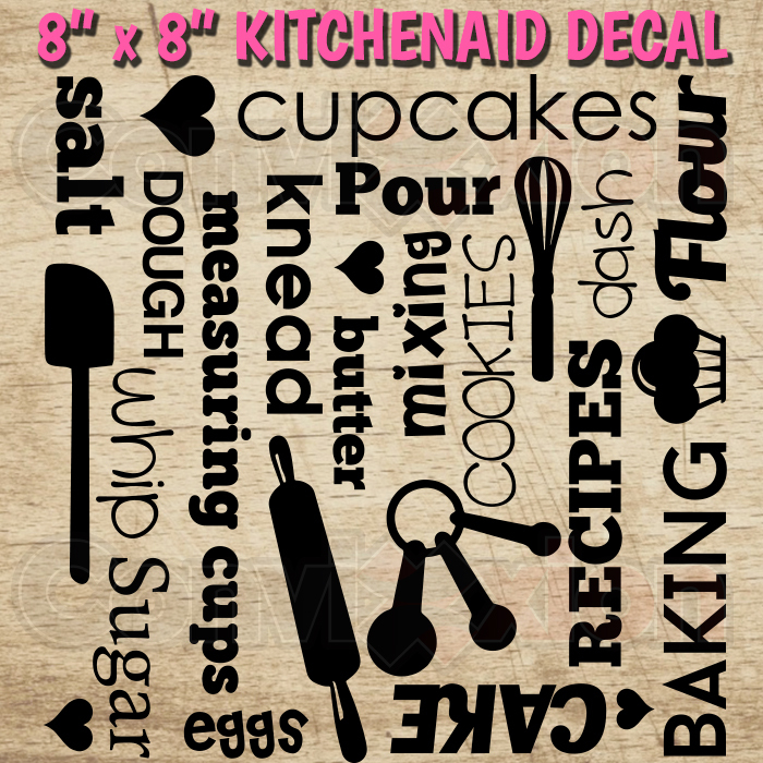 Kitchenaid Mixer Decal Wrap 8″ x 8″ Sheet Baking Subway Words Professional Vinyl