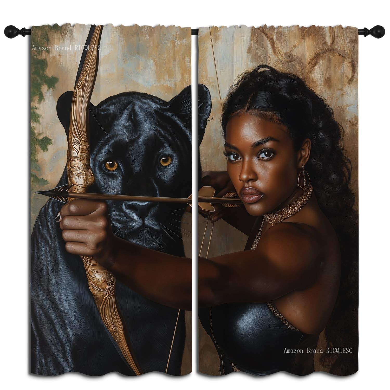Cheetah Black Women Boy Girls Blackout Curtains,Jungle Hunting Wild Animal Af…