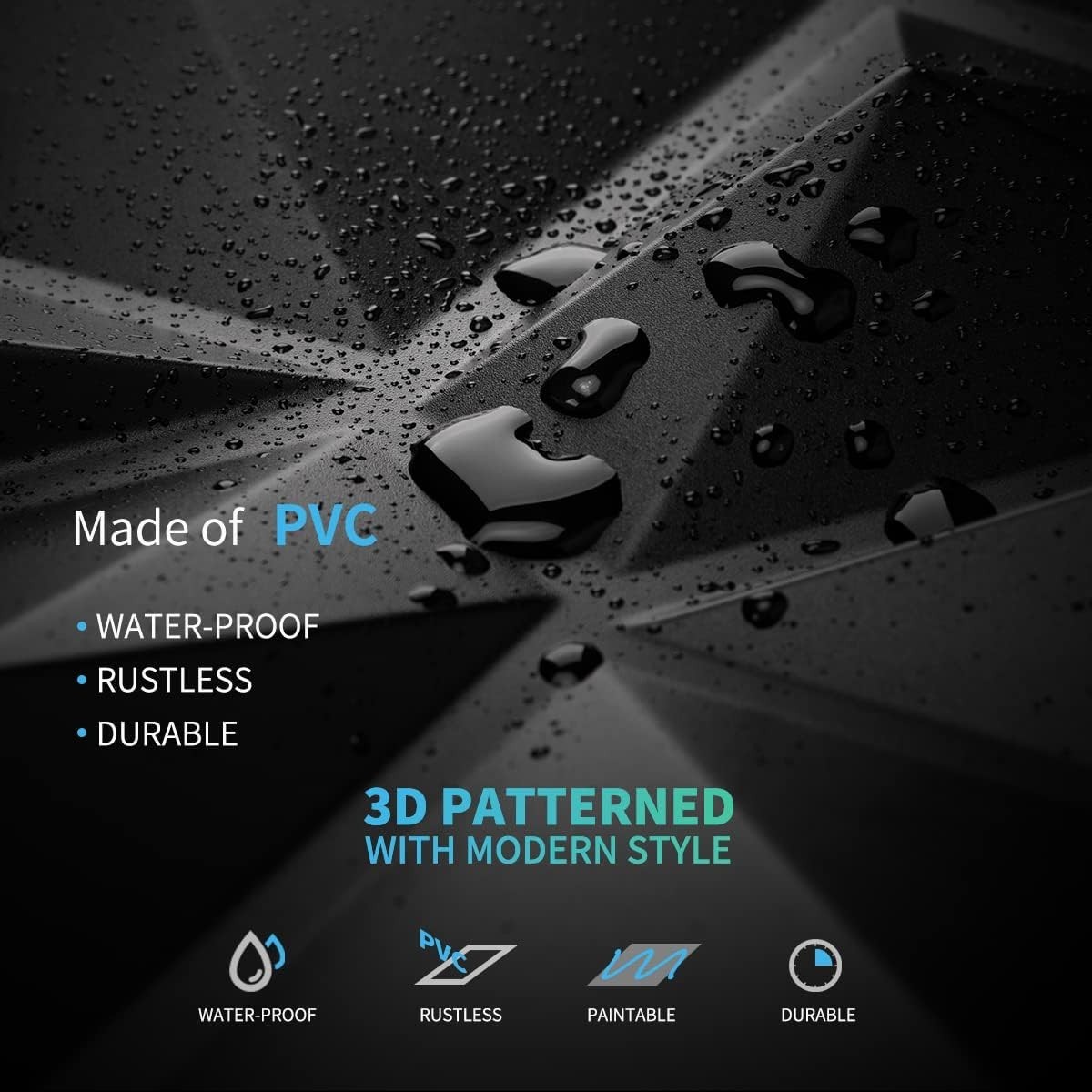 Decorative 3D Wall Panels in Diamond Design, 12″x12″ Matt Black for Home and …