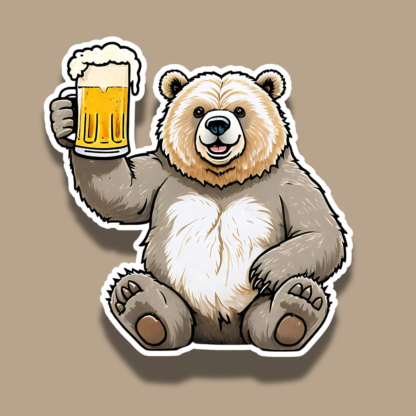 Grizzly Bear Beer Mug Funny 3″ Vinyl Laminated Sticker