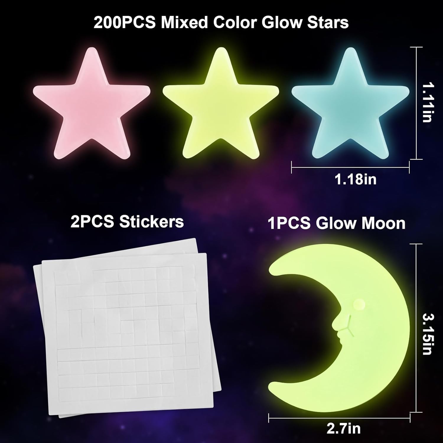 MAQIHAN 200 Glow in The Dark Stars for Ceiling – Glowing and Mix Color