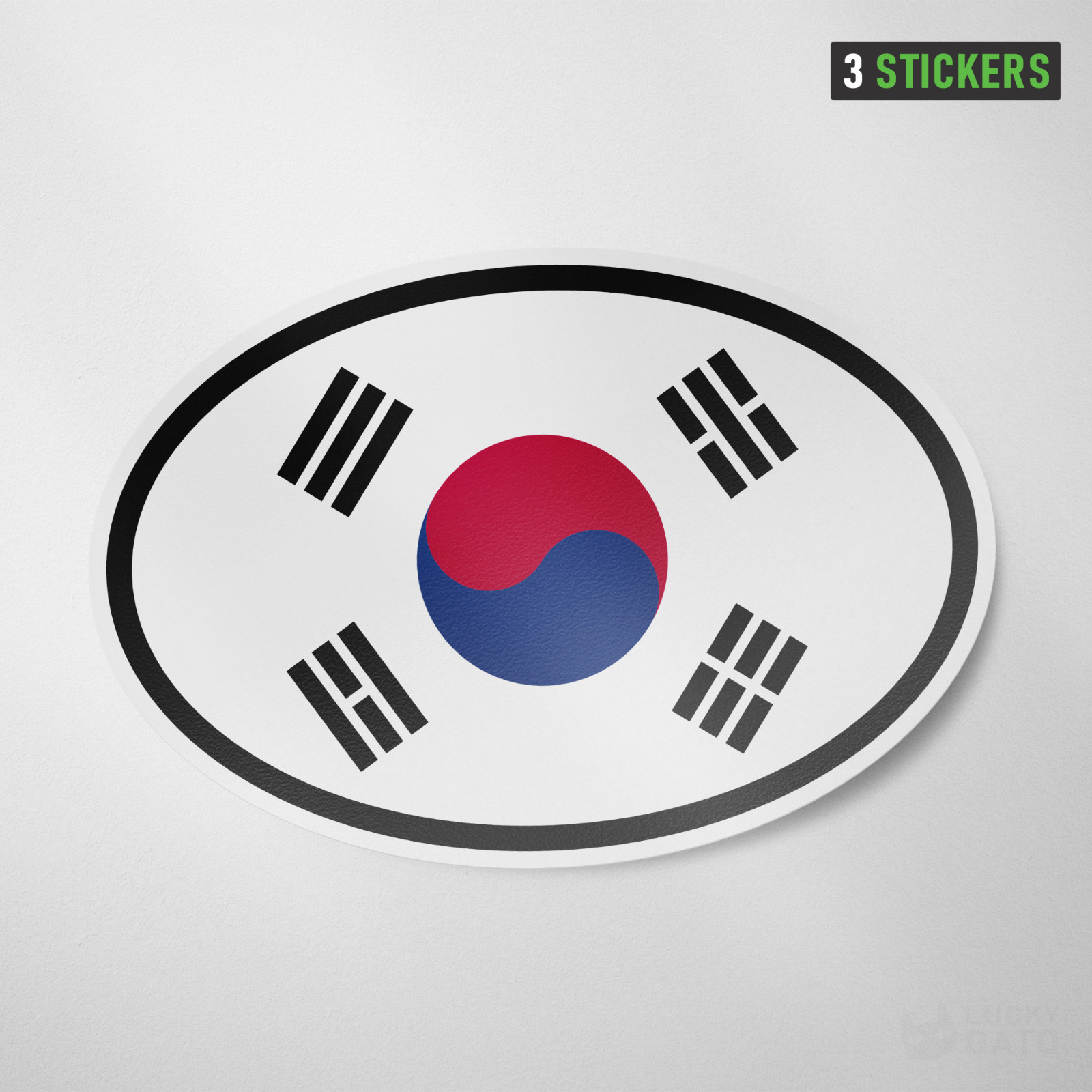 South Korea Oval Flag Sticker 3 Pack Vinyl Decal Car Auto Window Seoul